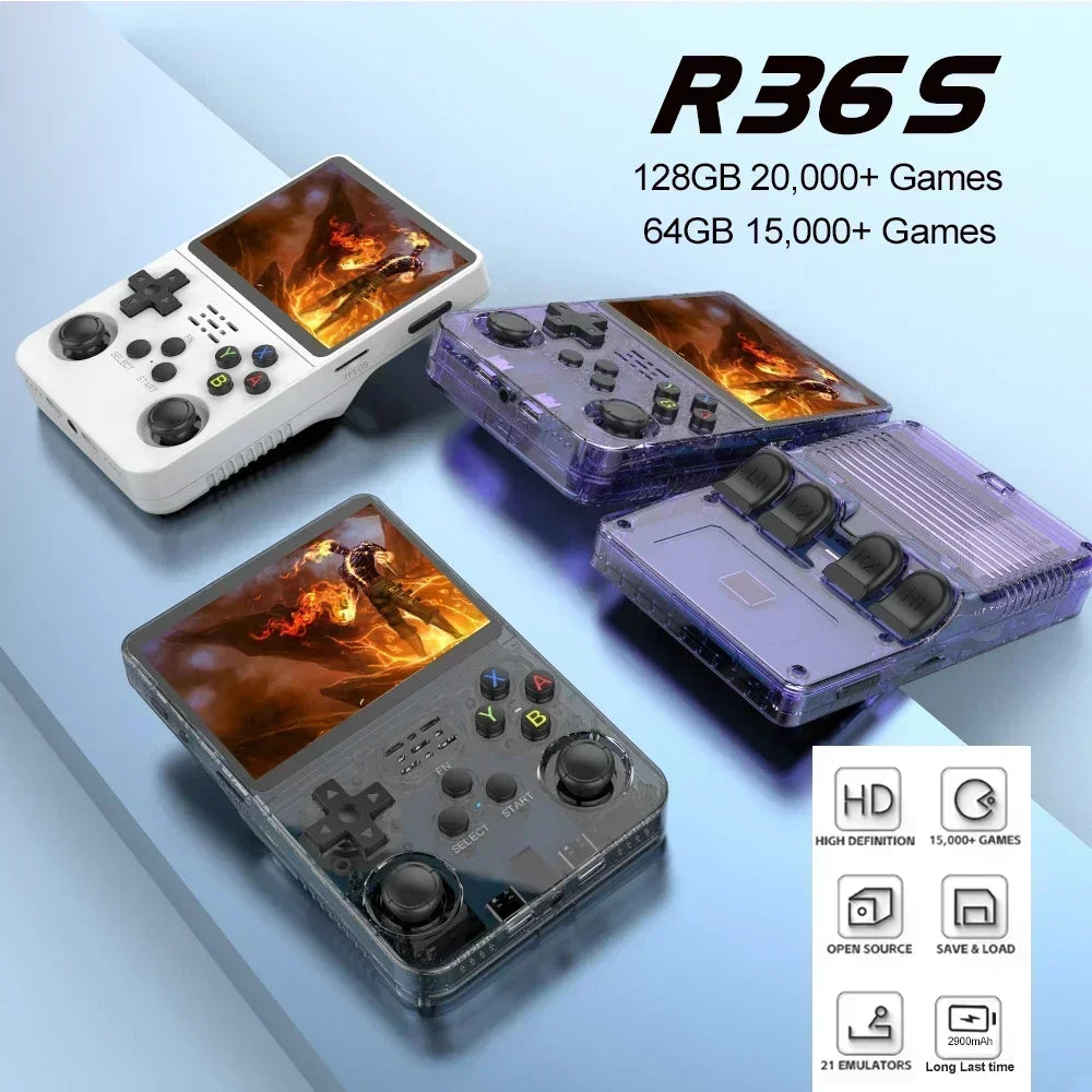 Console de jeu portable rétro open-source R36S 3,5 pouces, système Linux, lecteur de jeu de poche portable 64 Go / 128 Go console de jeu Ps